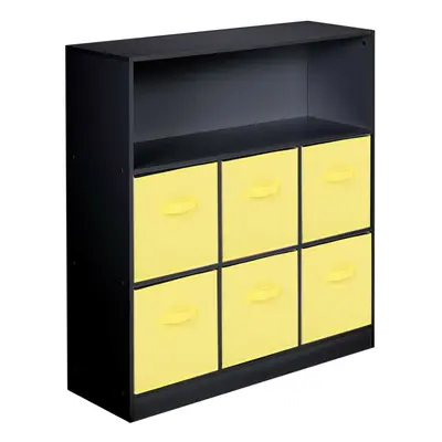 (Black, Yellow) Wooden Cubed Bookcase Units Shelves Drawers