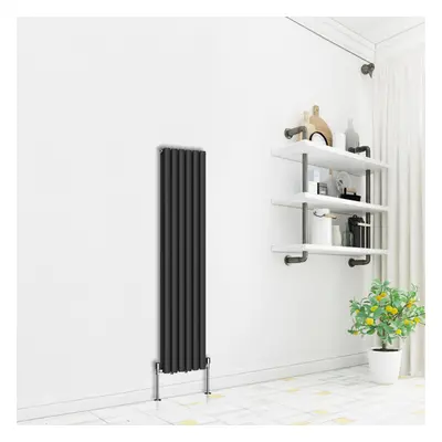 (Vertical 1600x354mm - Double) NRG Premium Black Radiator Oval Column Designer Central Heating U