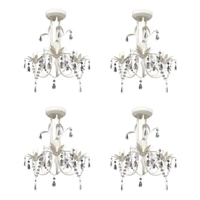 vidaXL 4x Crystal Pendant Ceiling Lamp Chandeliers Elegant White Indoor Lamp