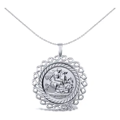 Jewelco London Solid Sterling Silver Loop Spiral Frame St George & Dragon Medallion Pendant (Hal