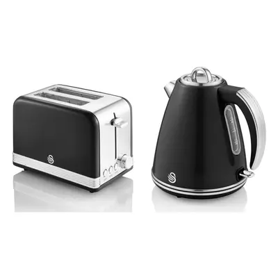 Swan Kitchen Appliance Retro Set BLACK 1.5L JUG Kettle & slice Toaster