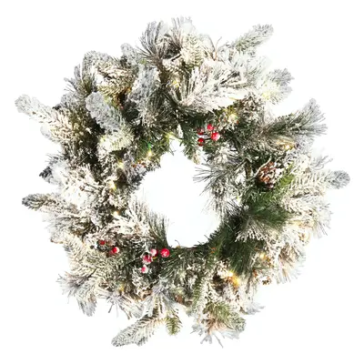 Pre-Lit Snowy Christmas Wreath cm White WHITEHORN