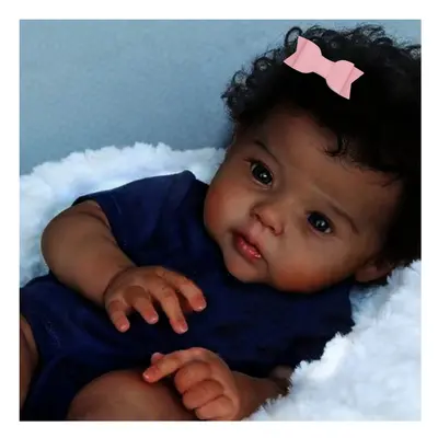 (Brown Eyes) 20Inch African American Doll Raven Dark Skin Reborn Baby Finished Newborn