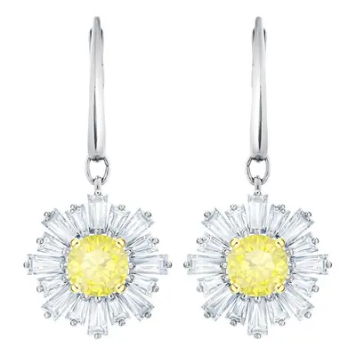 Yellow Sun Shaped Crystal Pierced Earrings, Romantic Gift For Women