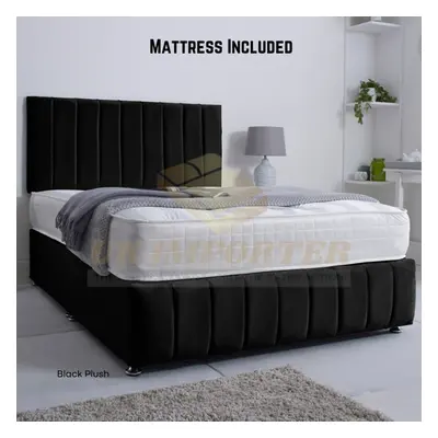 (Double (without Drawer), Black Plush) DIVAN BED VERTICAL PANEL 26"Headboard with Mattress