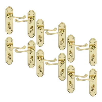 (6x Polished Brass Bathroom) Ashworth Metal Lever Latch Door Handles Set