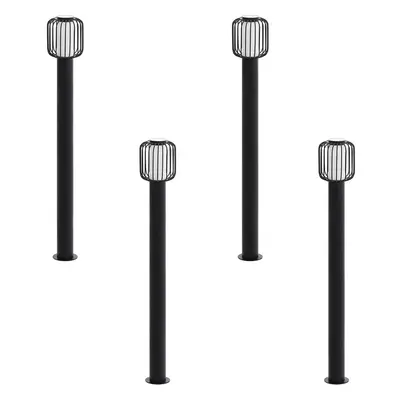 4 PACK IP44 Outdoor Bollard Light Black Zinc Plated Steel 1x 28W E27 Post