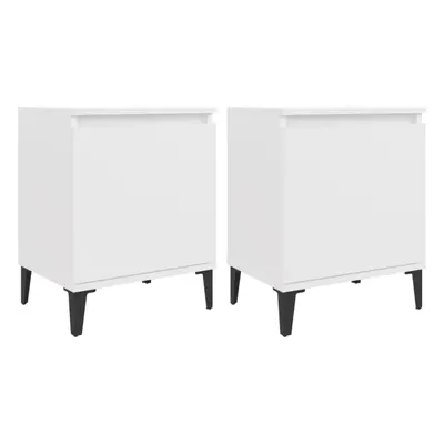 vidaXL 2x Bed Cabinets with Metal Legs White Storage Desk Nightstands Bedroom