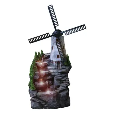 (Windmill Fountain) GEEZY Tier Bowls Indoor Outdoor Polyresin Water Fountain Feature LED Lights 