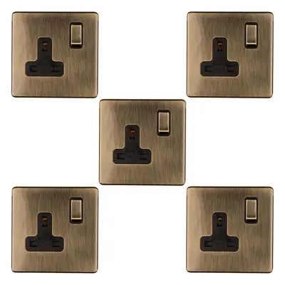 5 PACK Gang DP 13A Switched UK Plug Socket SCREWLESS ANTIQUE BRASS Wall Power