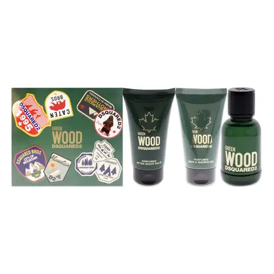 Green Wood by Dsquared2 for Men - Pc Gift Set 1.7oz EDT Spray, 1.7oz After Shave Balm, 1.7oz Bat