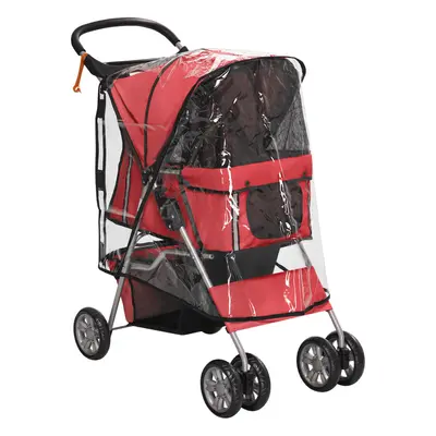 PawHut Dog Stroller W/ Rain Cover, Foldable Pet Pram for S, Dogs, Red