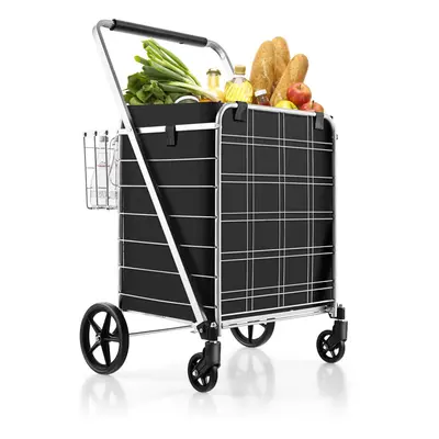 (126L/150kg) Folding Shopping Cart Utility Cart w/ 420D Liner & Wheels