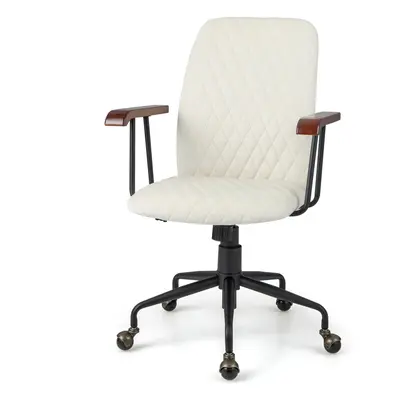 Velvet Office Chair Mid-back Computer Desk Chair W/Rubber Wood Armrest