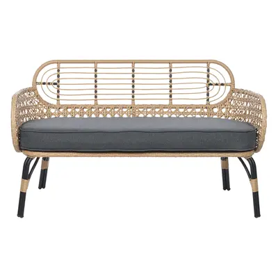 Garden Bench with Cushion PRATELLO PE Rattan Natural