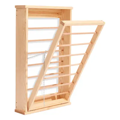 Natural Wall Mounted Wooden Clothes Drying Rack with Double side Rails - Foldable and Space-Savi