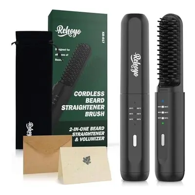 Beard Straightener Brush, REHOYO Cordless Hair Straightening Comb with Different Temperature, Re