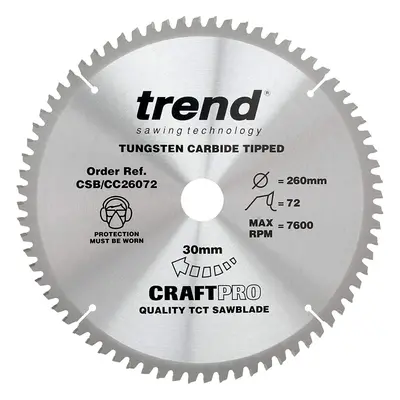 Trend CSB/CC26072 Craft Pro Negative Hook Crosscutting TCT Circular Blade Ideal for Makita and F