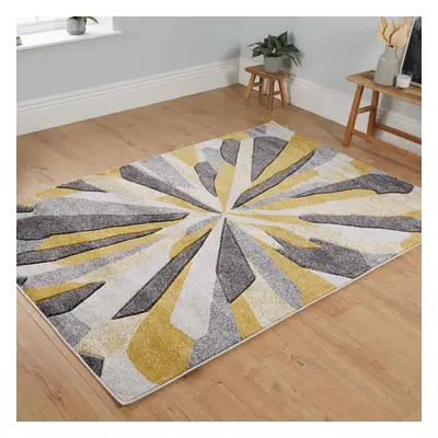 (Grey / Yellow, x 290cm ) Modern Abstract Multi Coloured Non Slip Area Rug