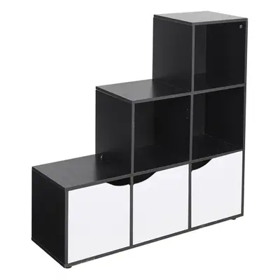 (Black, White) Cube Step Storage Bookcase Shelf Unit Doors Wood