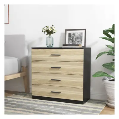 (Black Carcass with Oak Drawers, 4) URBNLIVING Drawer Wooden Bedroom Chest Cabinet