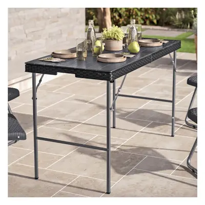 (4ft Table) Black Rattan Design Folding Table Garden Patio