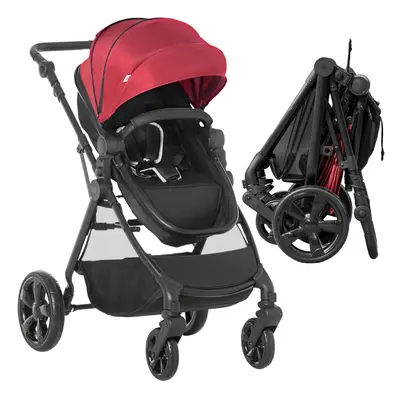 HOMCOM in Pushchair Stroller w/ Reversible Seat Single Hand Foldable Red