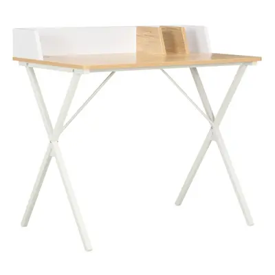 vidaXL Computer Desk X-Shape Cross Legs White and Oak PC Table Corner Desk