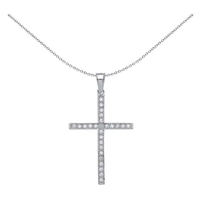 Jewelco London Ladies Sterling Silver Cubic Zirconia Pave Cross Pendant Necklace inch - GVX036