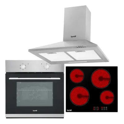 Baridi Zone Ceramic Hob, Function Fan-Assisted Oven & Chimney Style Cooker Hood Bundle - DH188