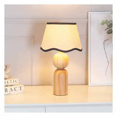 ValueLights Azalea Linen Scallop Black Trim Shade Wooden Table Lamp