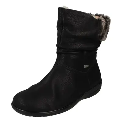 (Black, UK 7.5) Ladies Rieker Fur Lining Ankle Boots X0680