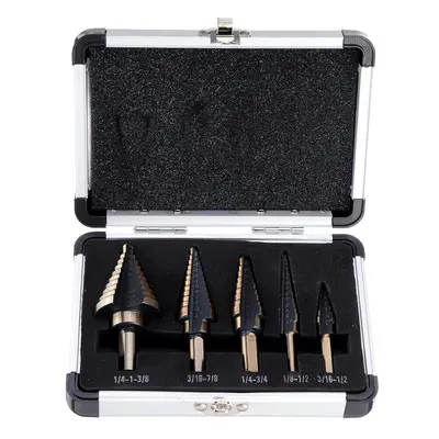 5pcs HSS Step Drill Bit Set Hole Cutter Drilling Tool Multiple Hole Sizes with Aluminum Case