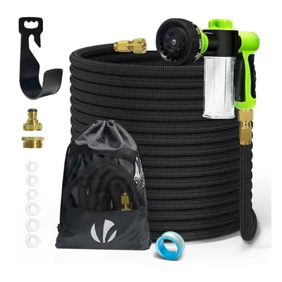 VOUNOT Flexible Garden Hose 100FT, Modes with Soap Dispenser Black