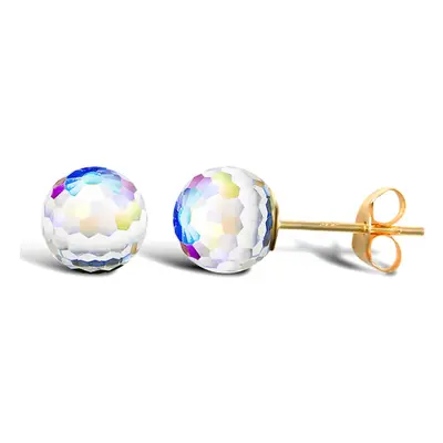 Jewelco London Ladies 9ct Yellow Gold Round Rainbow Crystal Aurora Borealis Faceted Disco Ball S