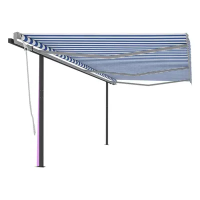 vidaXL Manual Retractable Awning with Posts 6x3 m Blue and White Garden Patio