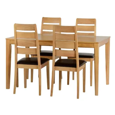 Seconique Logan Oak Finished Seater Dining Set with Brown Faux Leather Padded Chairs