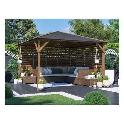 Dunster House Wooden Gazebo Kit Louvre Walled Pressure Treated Garden Shelter Utopia 3m x 3m