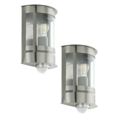 2 PACK IP44 Outdoor Wall Light & PIR Sensor Stainless Steel 1x 60W E27