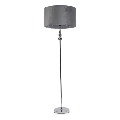 ValueLights Marissa Grey Velvet Shade Chrome Stacked Floor Lamp & Bulb