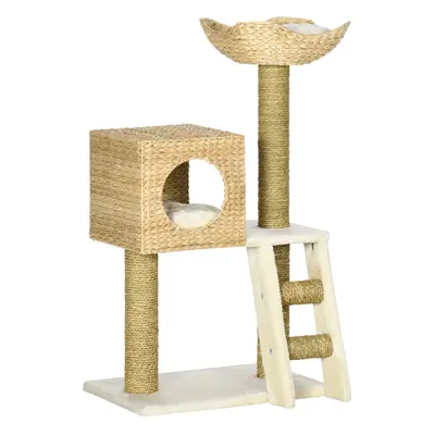 PawHut Cat Tree Kitten Tower Cattail Weave w/ Scratching Posts, Bed, House