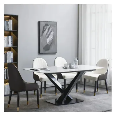 Gracia Noir Grey Stone 140cm Dining Table With Black Legs