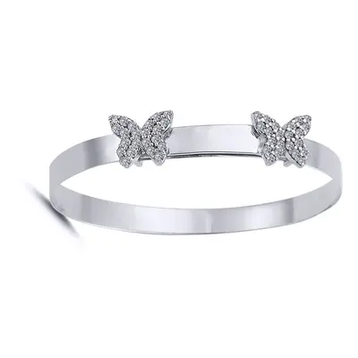 Jewelco London Kids Rhodium Plated Sterling Silver CZ Butterflies Flat Expanding Baby Bangle Bra