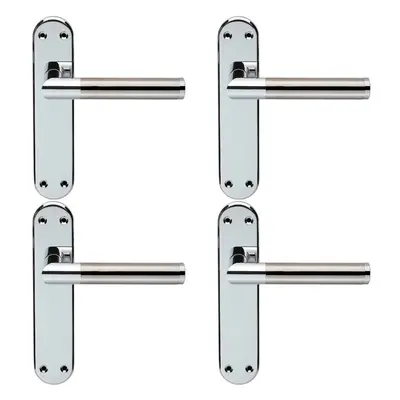 4x Round Bar Lever on Latch Backplate Door Handle x 40mm Chrome & Nickel