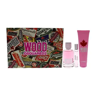 Dsquared2 Wood Pcs Set For Women: 3.4 Eau De Toilette + 0.3 Eau De Toilette + Oz Bath & Shower G