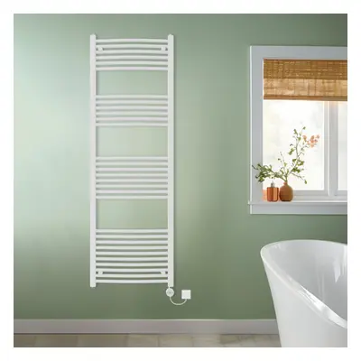 (White, 1800x600mm) NRG Prefilled Thermostatic Electric Curved Heated Towel Rail Radiator