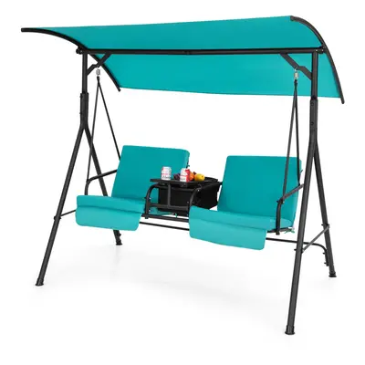 Canopy Swing Loveseat W/ Center Tray 23L Cooler Bag & Back Cushions Turquoise