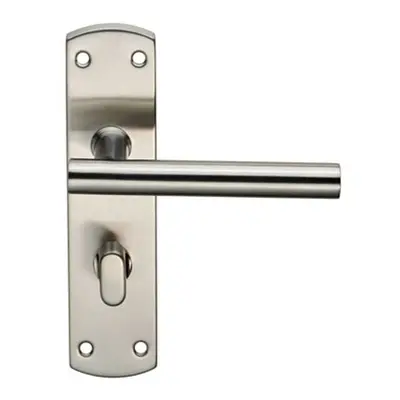 Mitred T Bar Lever on Bathroom Backplate Handle Thumbturn Lock Satin Steel