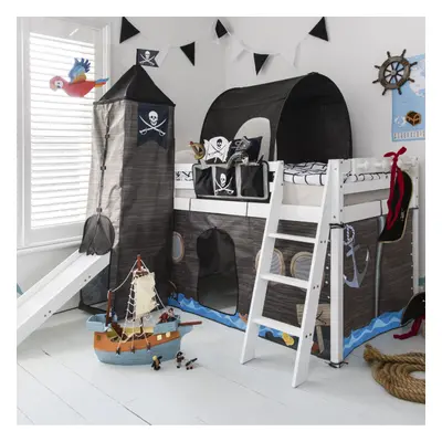 Moro Midsleeper Bed with Slide & Pirate Hideaway Package in White