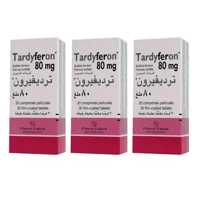 Tardyferon 80mg Tablets Iron Dietary Supplement, For anemia and Iron (Pack Of 3) - 30's